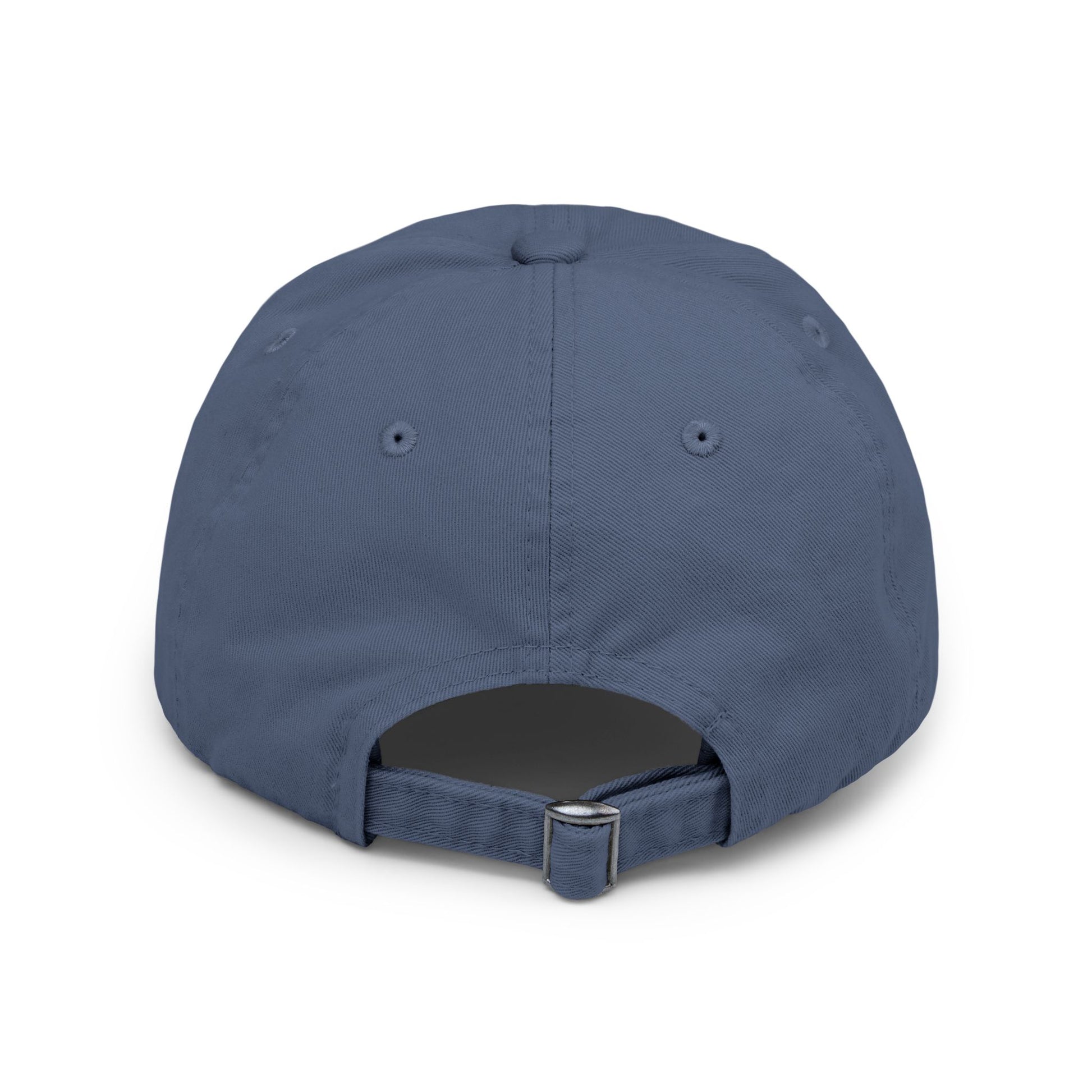 Distressed baseball cap featuring silhouette batter design, casual hat from Printify with adjustable strap and weathered look.