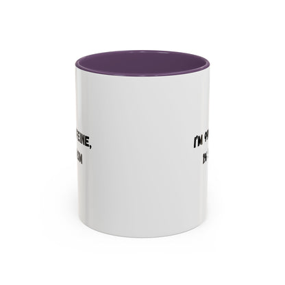 White ceramic coffee mug with "I'm 99% Caffeine, 1% Sarcasm" print, featuring a humorous design by Printify.