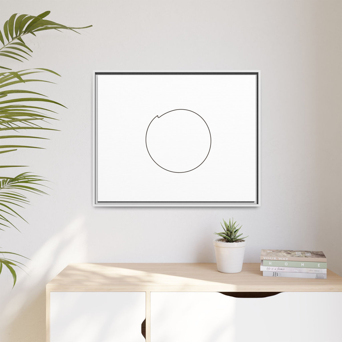 Framed matte canvas wall art featuring a minimal circular line design by Printify, modern abstract home decor piece.