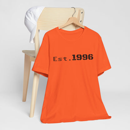 Vintage Est. 1996 T-shirt by Printify featuring a classic design, perfect for celebrating a birth year birthday gift.