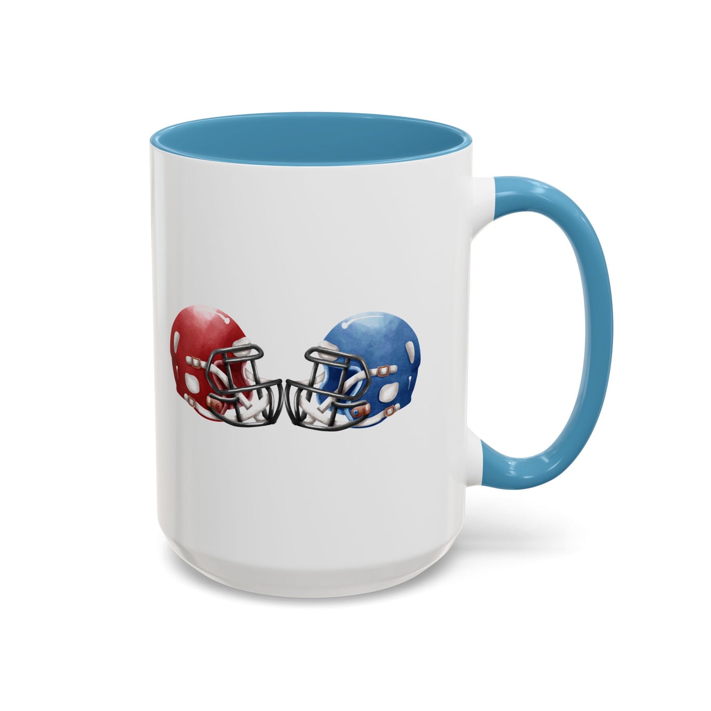Football Helmet Coffee Mug — Red vs Blue Rivalry Accent Mug (11/15oz)