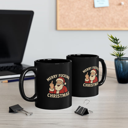 Mug — "Merry Fucking Christmas" Funny Santa Coffee Mug (Black, 11/15oz)