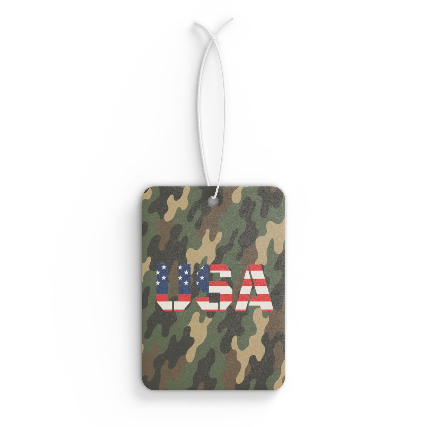 USA camo car air freshener by Printify featuring patriotic camouflage design, ideal as a gift for veterans.