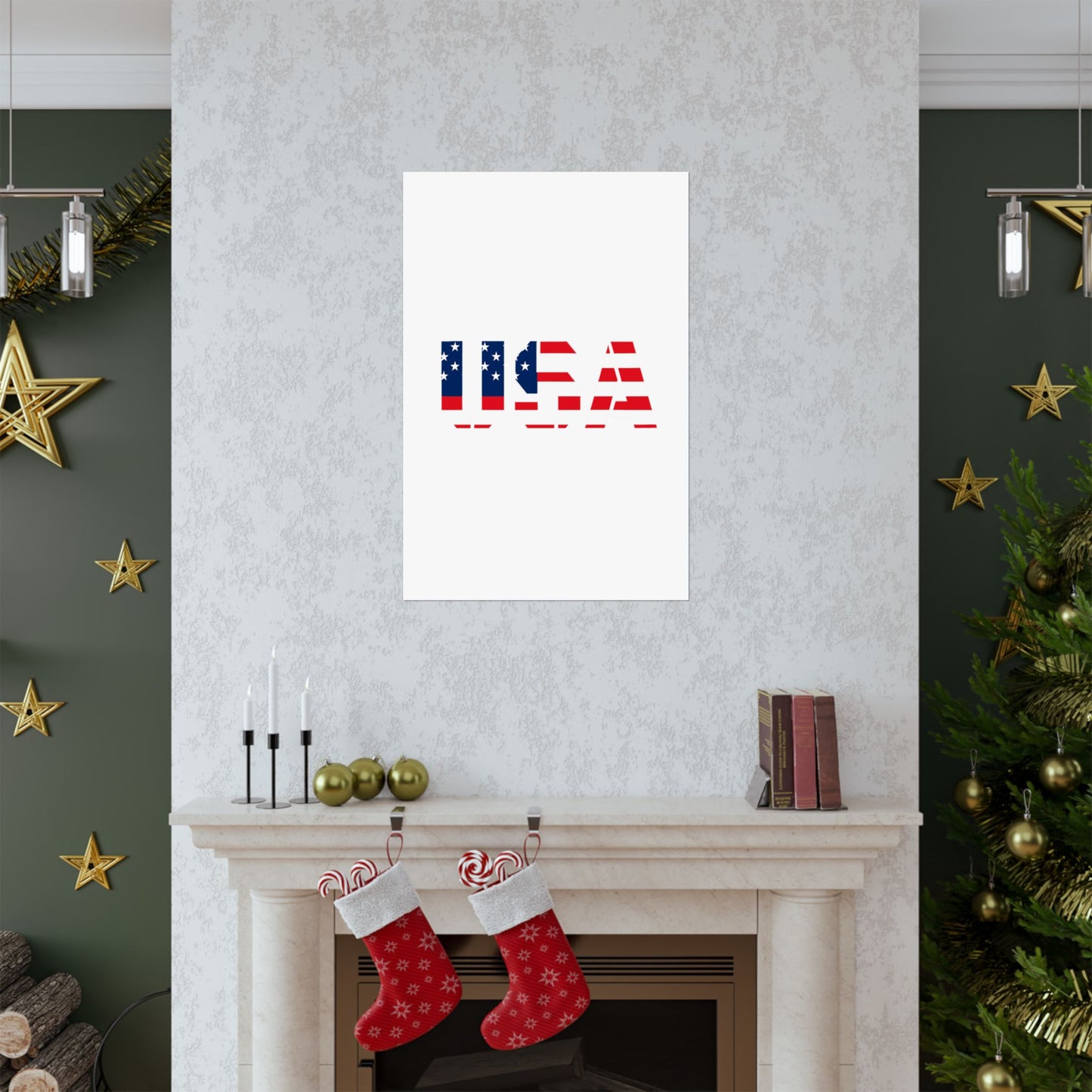 USA Patriotic Wall Art Poster, Red White Blue Home Decor, Fourth of July Decoration, American Flag Art, Independence Day Gift