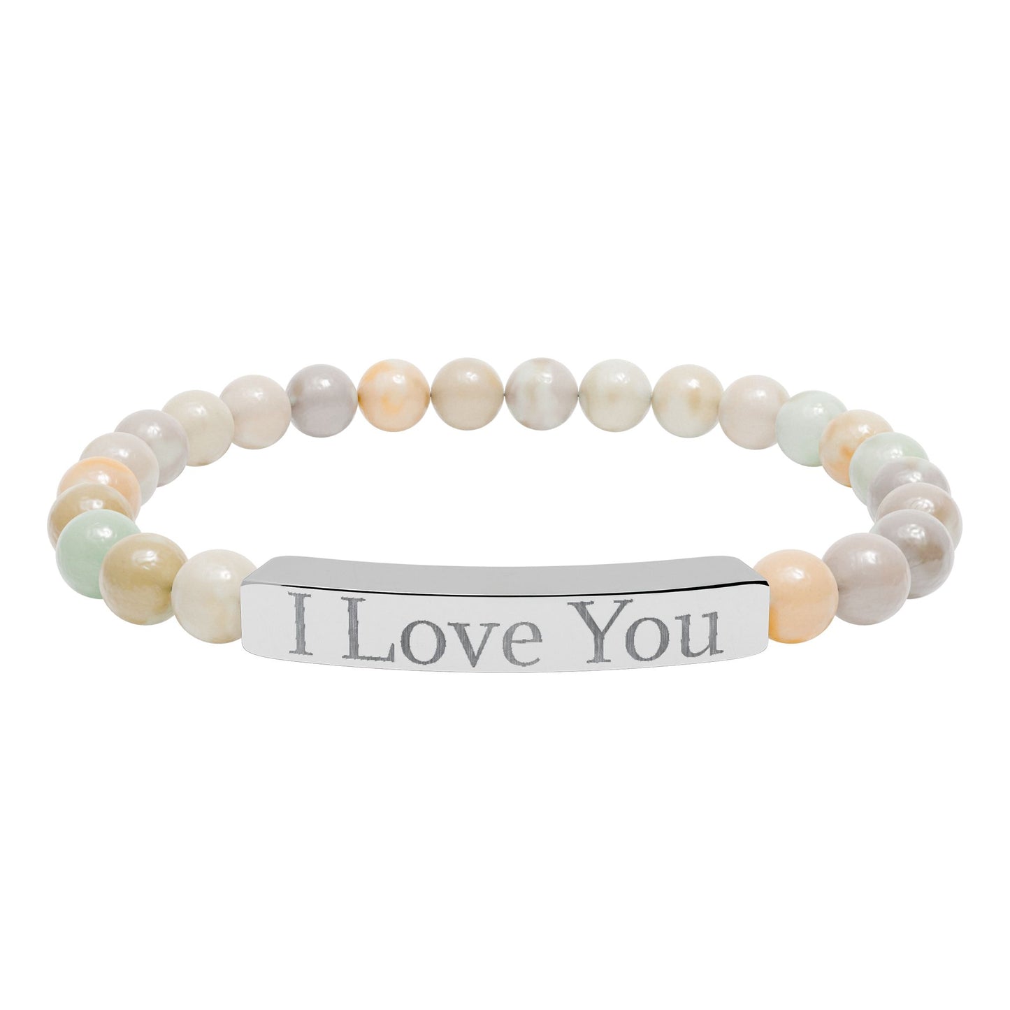 Natural stone stretch bracelet engraved with "I Love You" in stylish accessories by Printify, featuring smooth, polished stones.