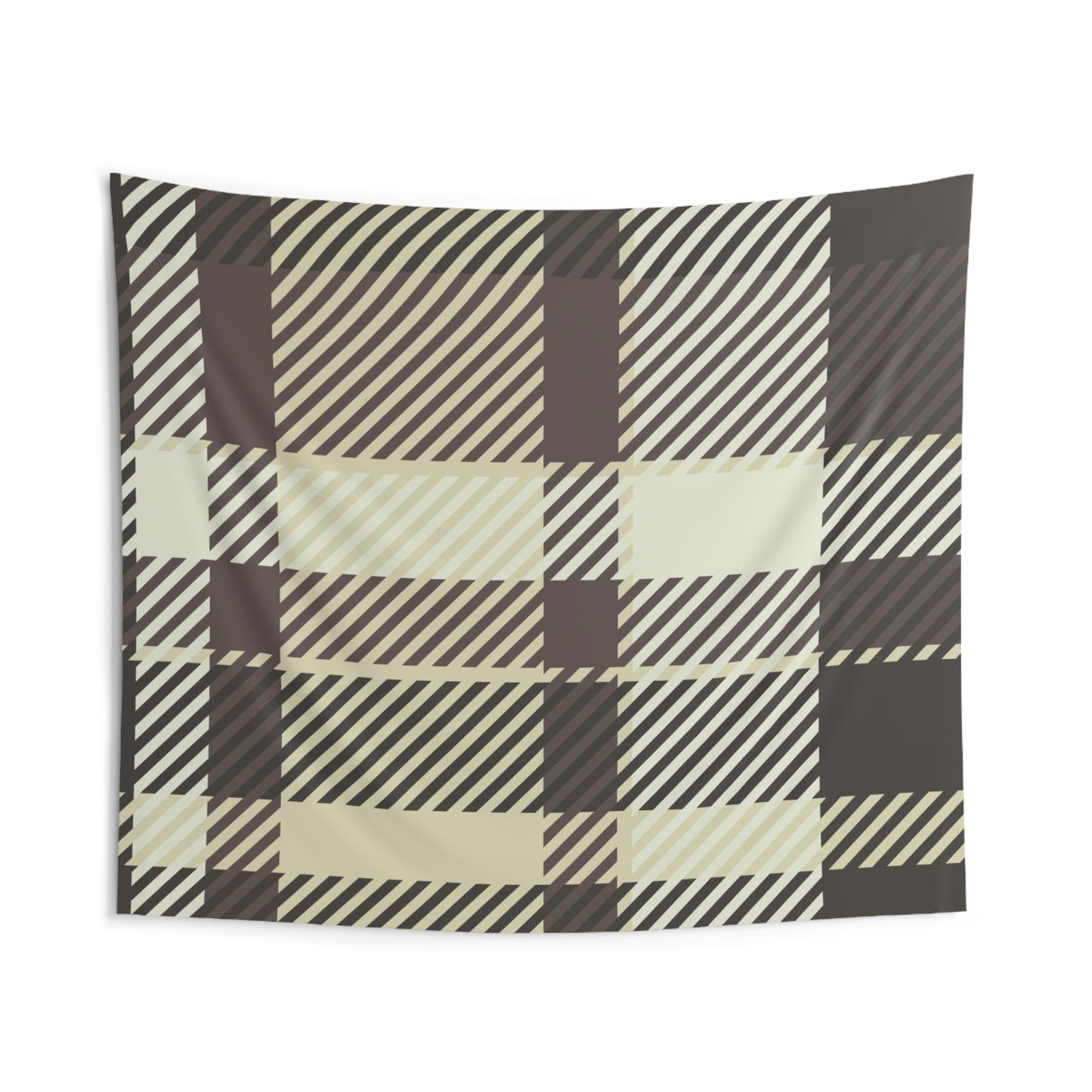 Plaid Beige & Brown Indoor Wall Tapestry — Cozy Buffalo Check Decor