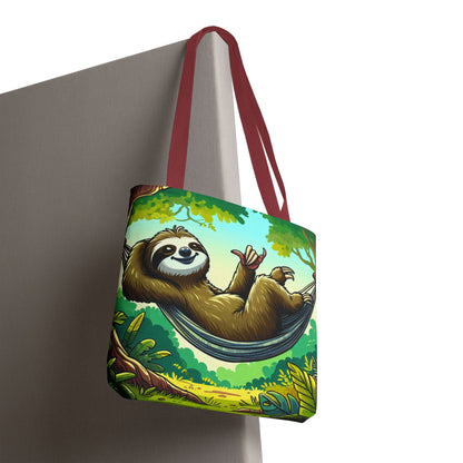 Eco-friendly sloth tote bag by Printify, featuring a cute animal design, perfect for animal lovers and casual outings.