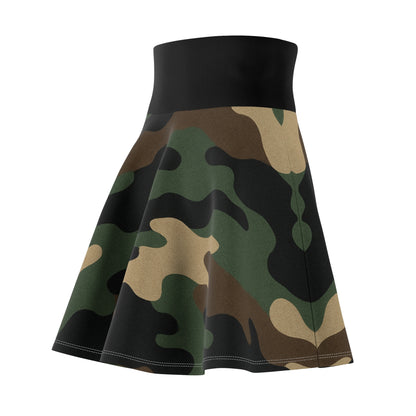 All-over print camo skater skirt from Printify, casual style perfect for parties and festivals, featuring a trendy camouflage design.