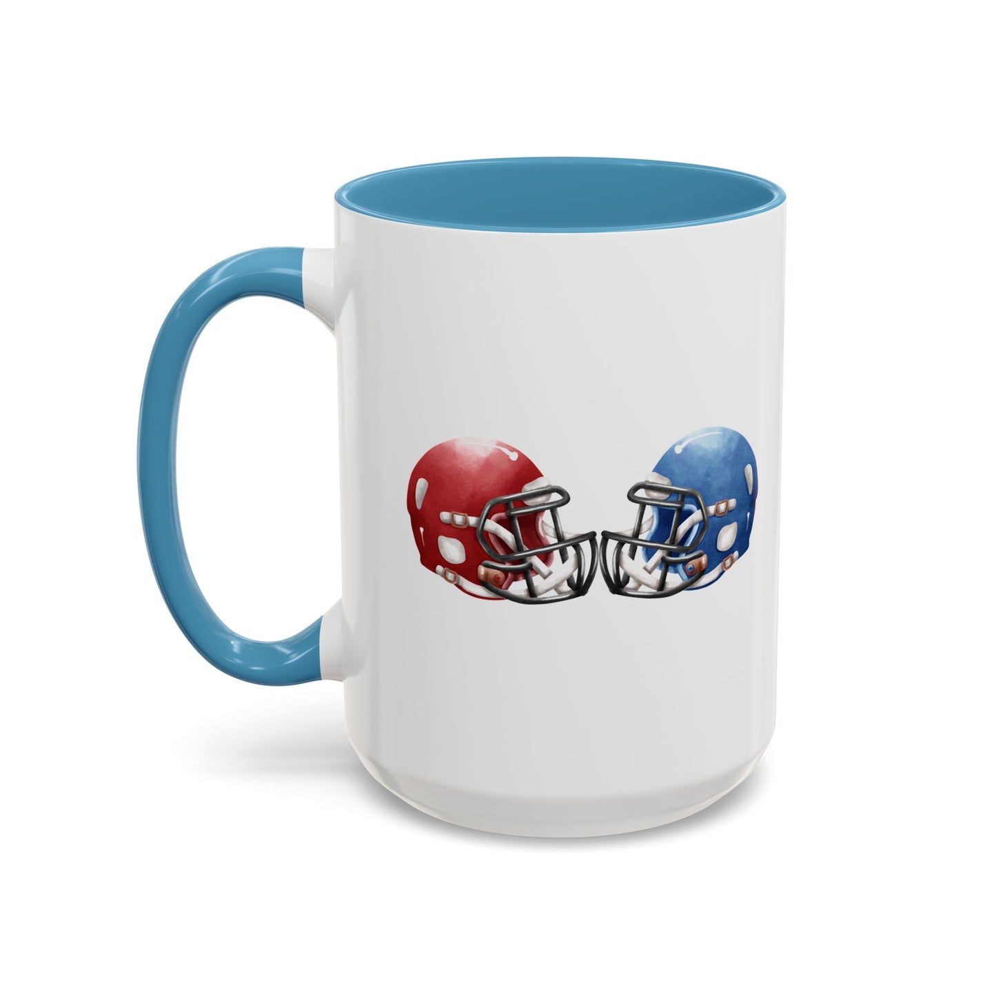 Football Helmet Coffee Mug — Red vs Blue Rivalry Accent Mug (11/15oz)