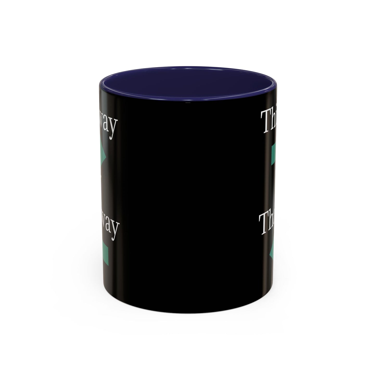 Ceramic coffee mug with "This Way or That Way" arrow design, 11oz or 15oz size, featuring a printed arrow accent.