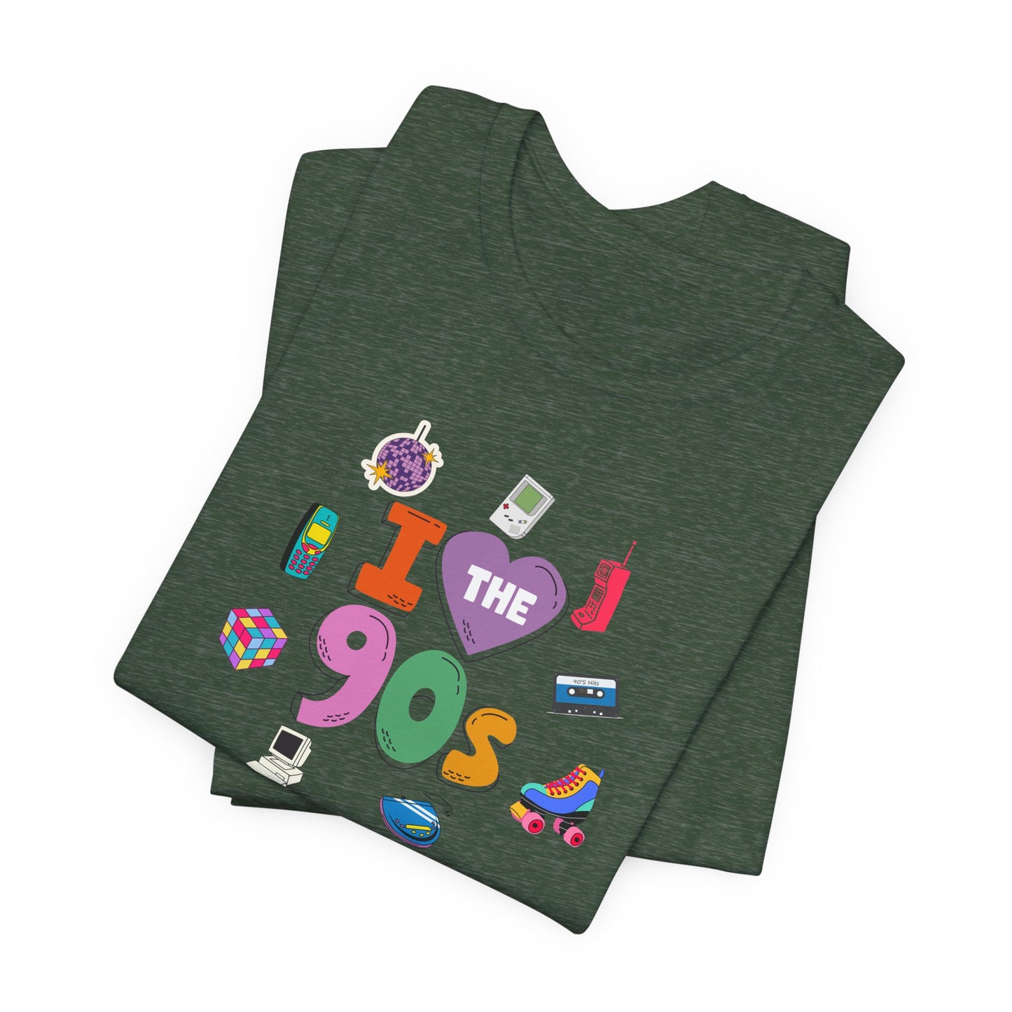 I  Love the 90's Short Sleeve Tee - Retro Graphic Tee, Vintage Style Shirt, Perfect for Casual Outings, 90s Nostalgia Apparel