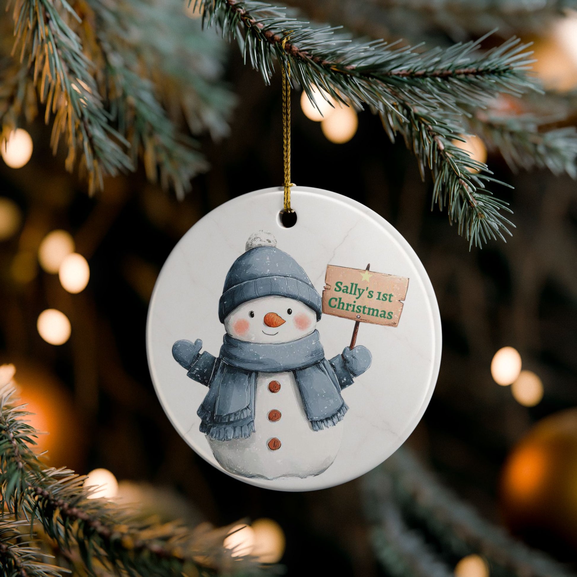 Personalized Snowman Ornament ceramic ornament | First Christmas sign, winter holiday decor - TRV