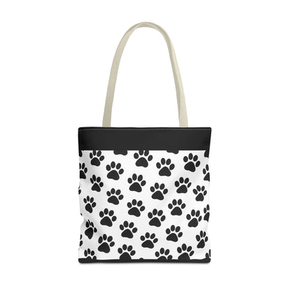 Eco-friendly tote bag with paw print design from Printify, perfect for dog and cat lovers, made of durable carryall material.