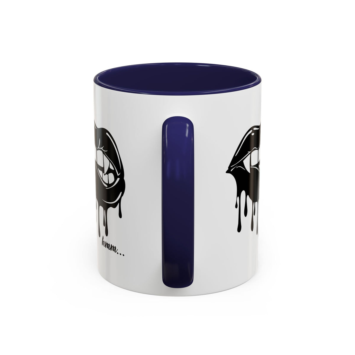 Black Dripping Lips accent coffee mug with bite graphic, available in 11oz and 15oz sizes, by Printify.