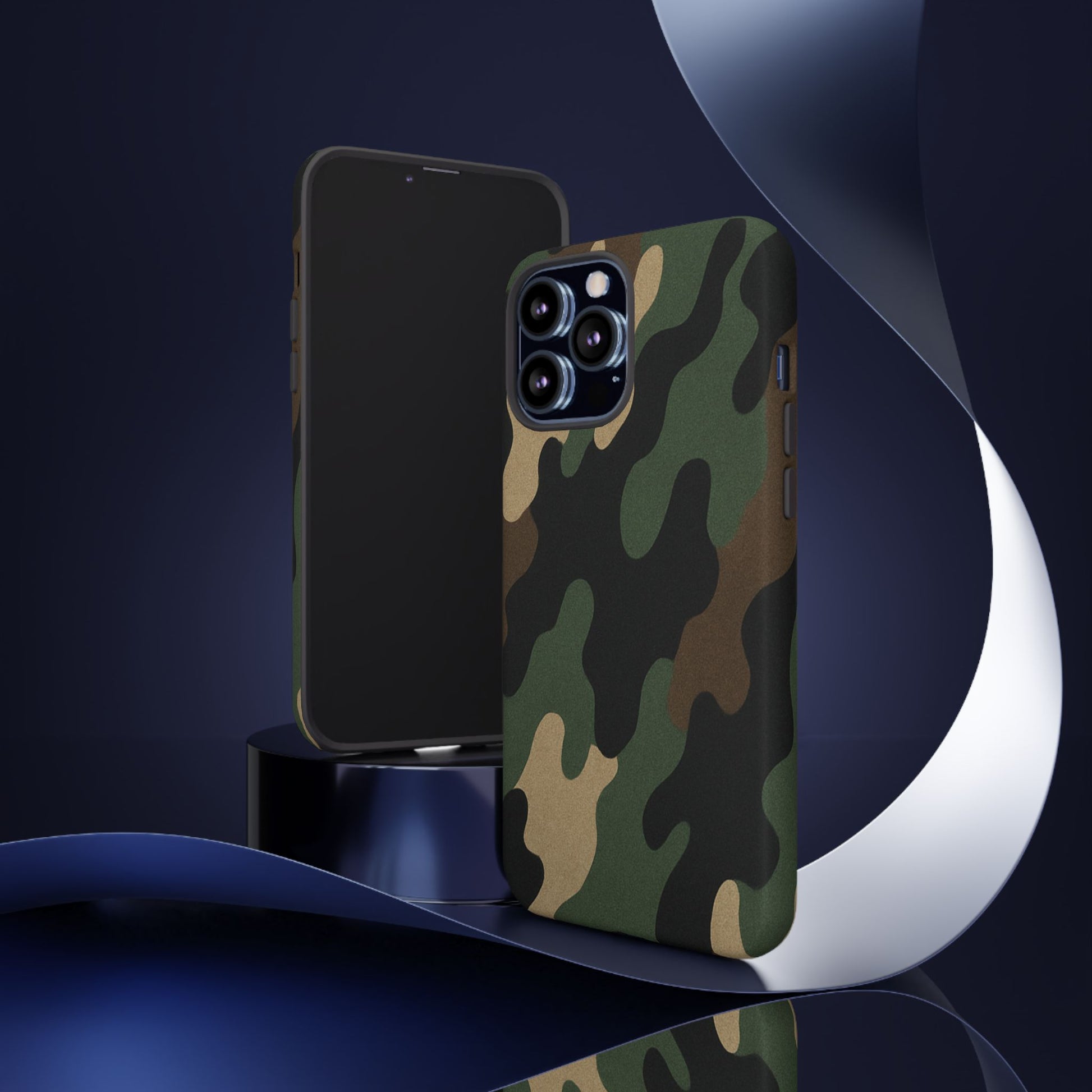 Military green camo tough phone case by Printify, rugged protective cover for smartphones with a durable design.