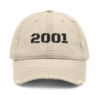Distressed Dad Hat with 2001 Embroidery, Vintage Cap for Men, Trendy Gift for Dads, Casual Wear, Unisex Baseball Hat - TRV