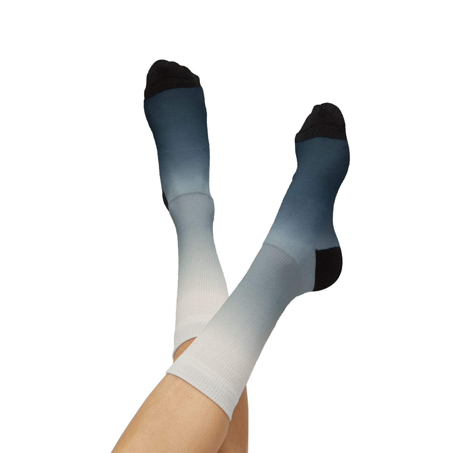 Blue Gray Ombre Sublimation Socks | Gradient Crew Socks