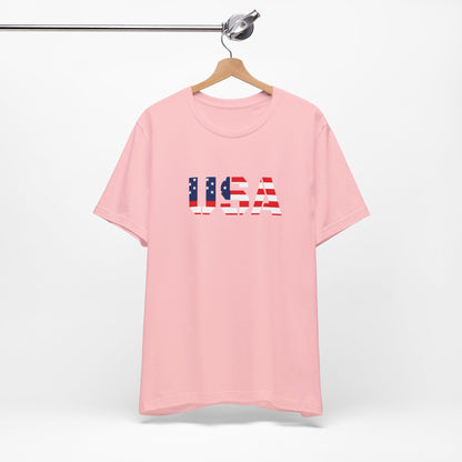 USA Flag Text Tee — Patriotic Fourth of July T-Shirt