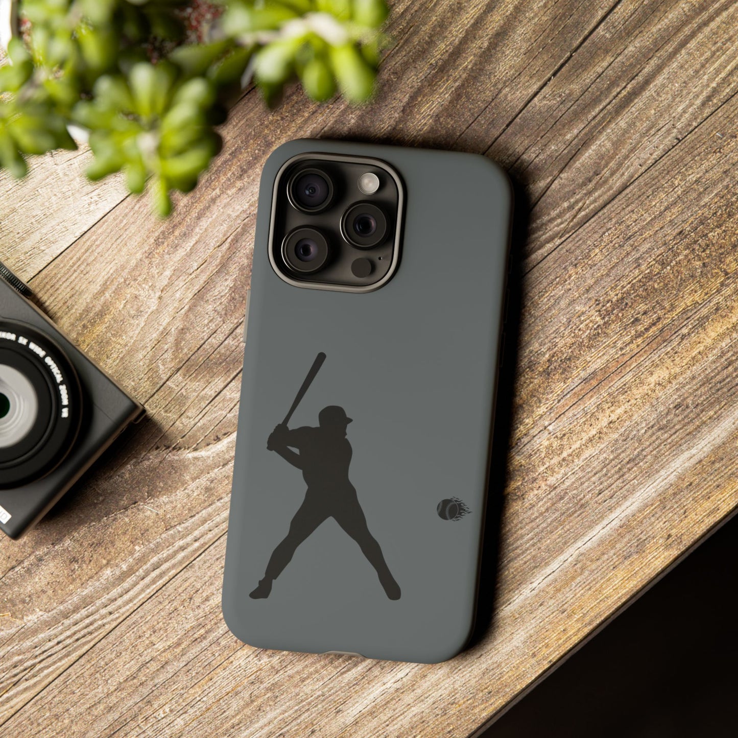 Black baseball silhouette tough phone case for iPhone, protective sporty design by Printify, fits and shields the device.