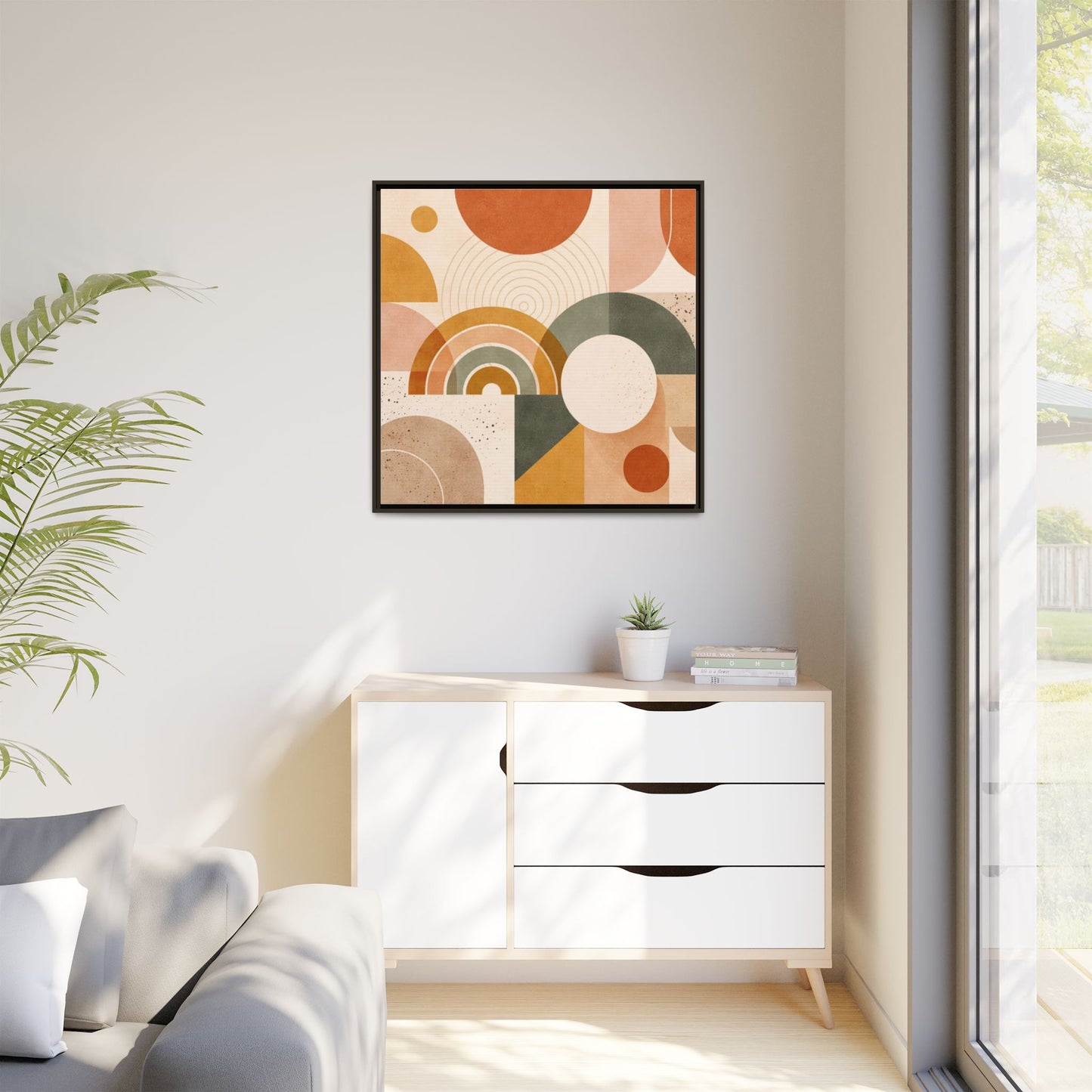 Abstract Terracotta Geometric Rainbow Matte Canvas Framed