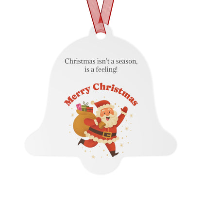 Metal Christmas ornament featuring Santa with sack, bell-shaped holiday decoration by Printify, perfect for festive home decor.