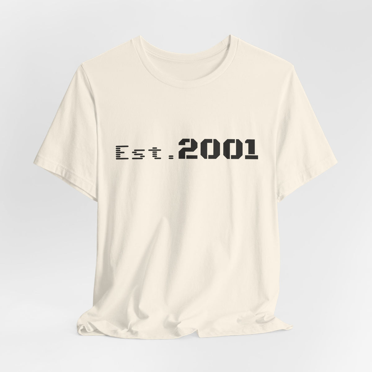 Retro minimalist Est. 2001 graphic T-shirt by Printify featuring a clean design and bold birth year print on soft cotton fabric.