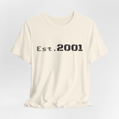 Retro minimalist Est. 2001 graphic T-shirt by Printify featuring a clean design and bold birth year print on soft cotton fabric.