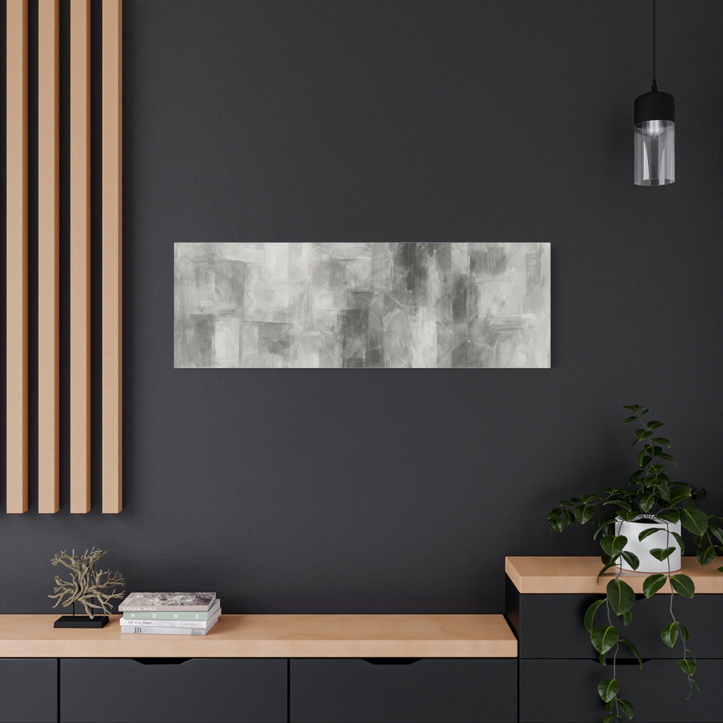 Abstract grey brushstroke canvas wall art by Printify, modern neutral matte stretched canvas for contemporary home décor.