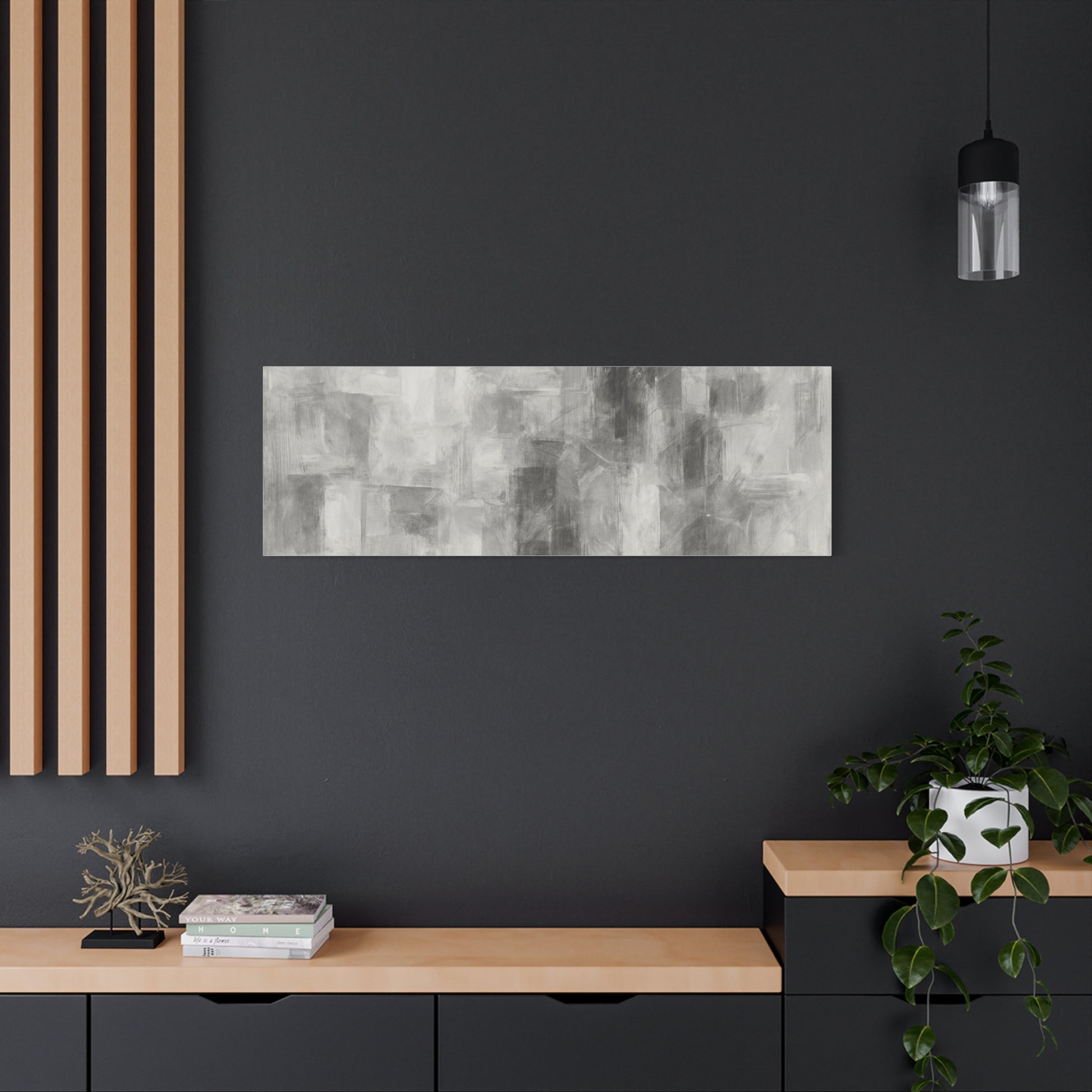 Abstract grey brushstroke canvas wall art by Printify, modern neutral matte stretched canvas for contemporary home décor.