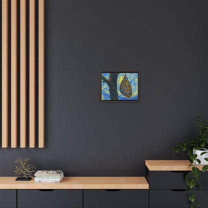 Framed matte canvas art of a starry nut cluster with dried plum in a tree, displayed in a modern frame by Printify.