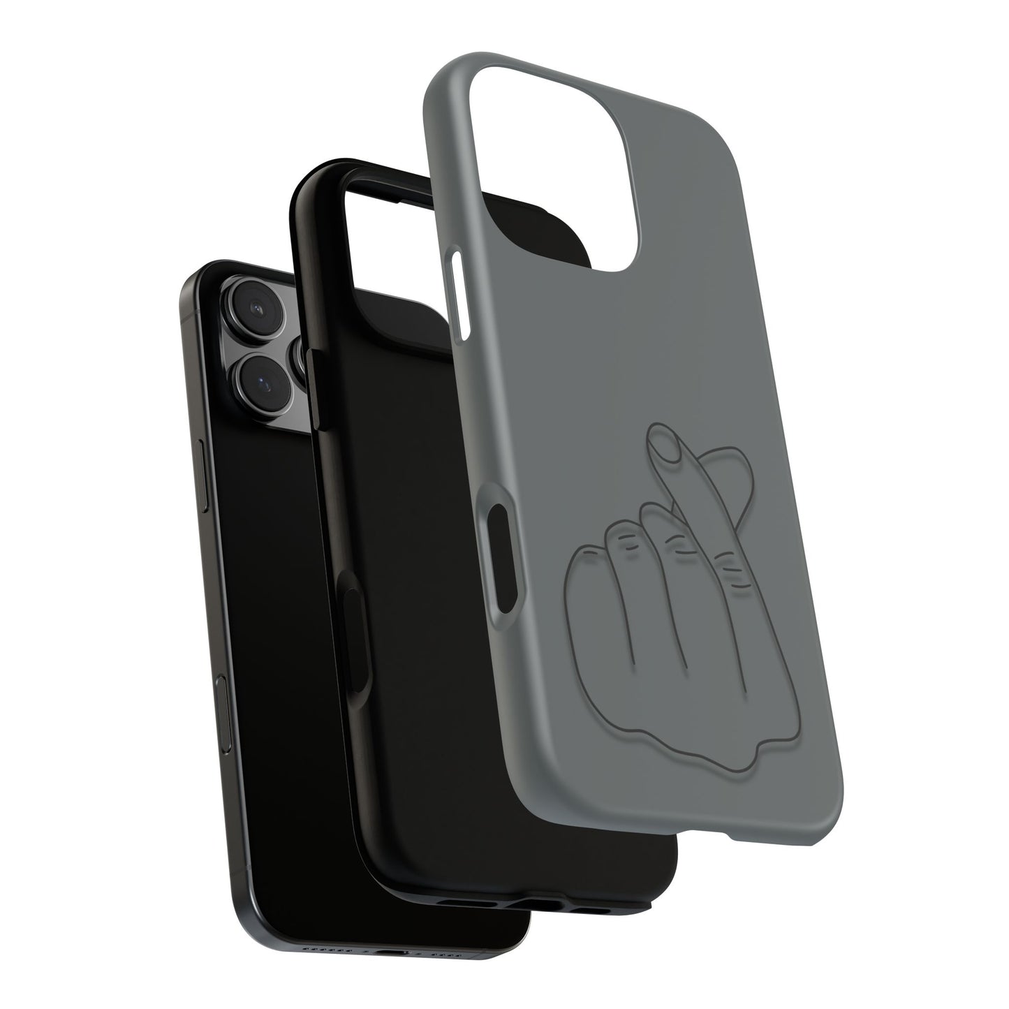 Silicone phone case with embossed Korean finger heart design, compatible with smartphones, by Printify.