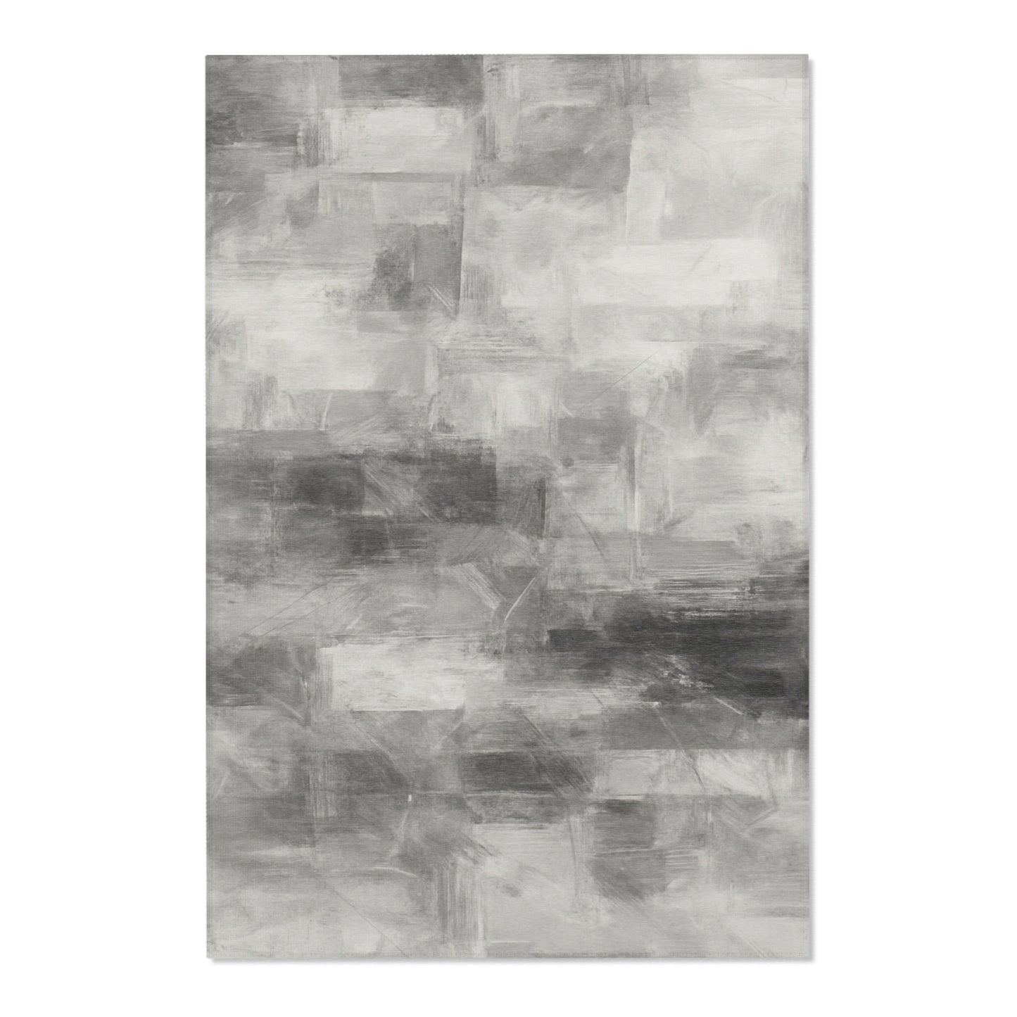 Abstract gray watercolor area rug by Printify, modern neutral design ideal for living room decor.