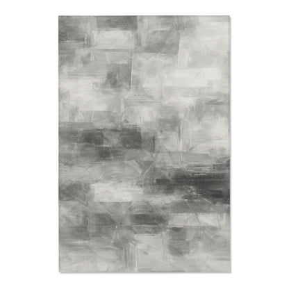 Abstract gray watercolor area rug by Printify, modern neutral design ideal for living room decor.