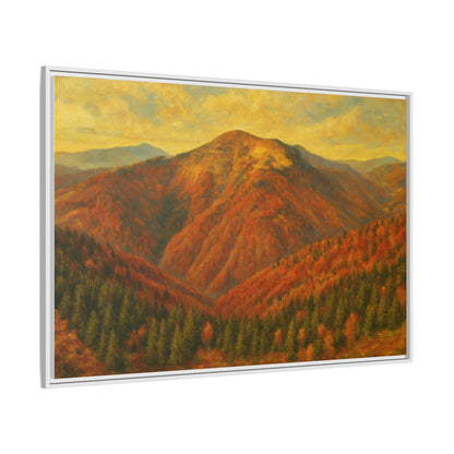 Autumn Mountain matte canvas framed wall art by Printify featuring a scenic mountain landscape in warm autumn tones.