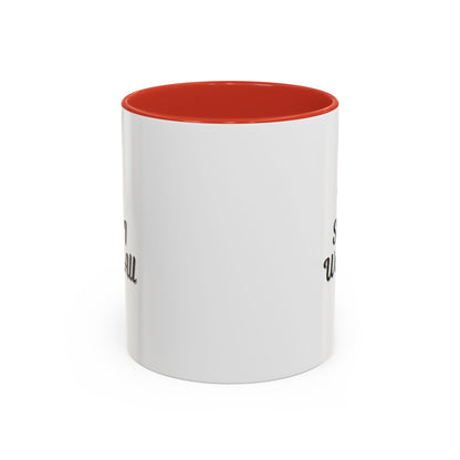 Printify holiday coffee mug with "Dear Santa I Want It All" message, festive Christmas gift accent mug for the season.