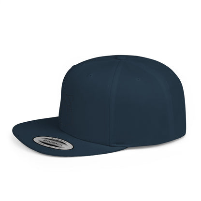 Minimalist hand gesture flat bill snapback hat by Printify, featuring a clean design and adjustable strap in a casual style.