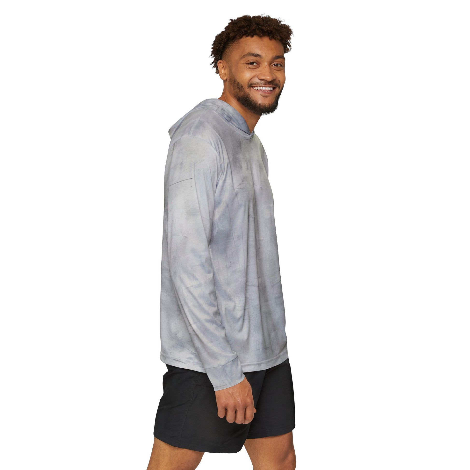 Men's gray tie-dye warmup hoodie with all-over print, athletic layer, by Printify, casual sportswear for men.