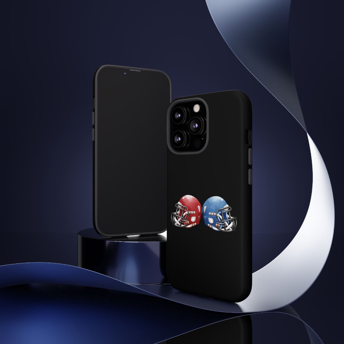 Red and blue football helmet tough phone case for iPhone, protective Printify phone cover with sporty design.