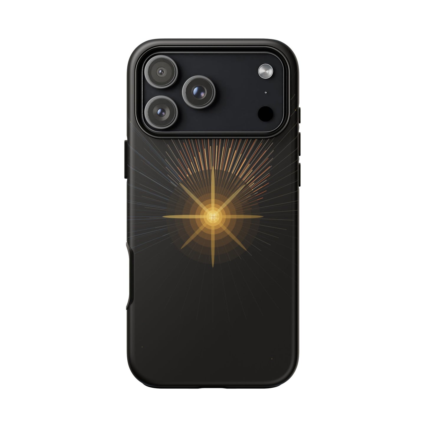 Tough Cases - Radiant Star Phone Case, Protective Black Shockproof Cover with Golden Light Design