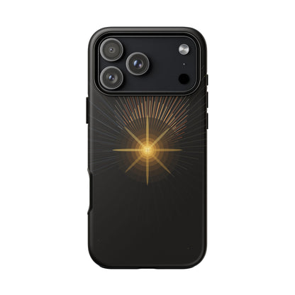 Tough Cases - Radiant Star Phone Case, Protective Black Shockproof Cover with Golden Light Design