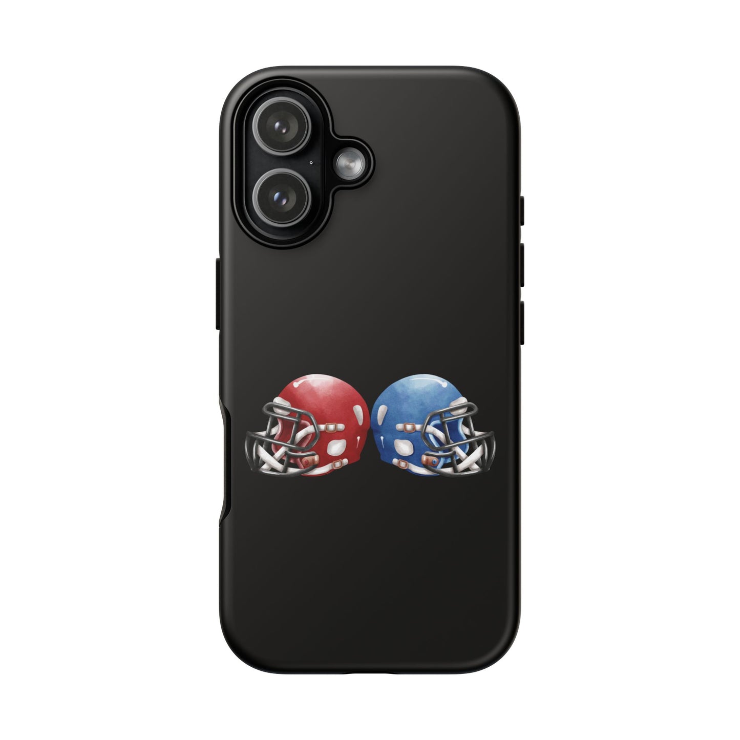Red and blue football helmet tough phone case for iPhone, protective Printify cover with detailed sports helmet design.