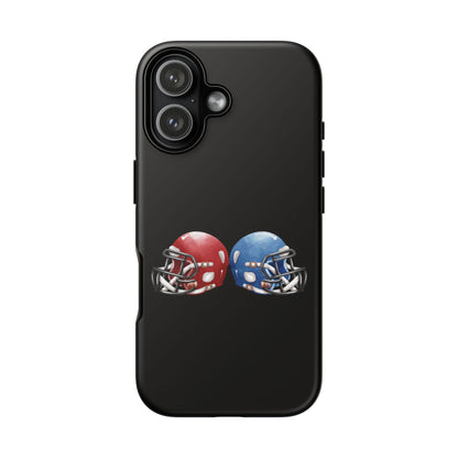 Red and blue football helmet tough phone case for iPhone, protective Printify cover with detailed sports helmet design.