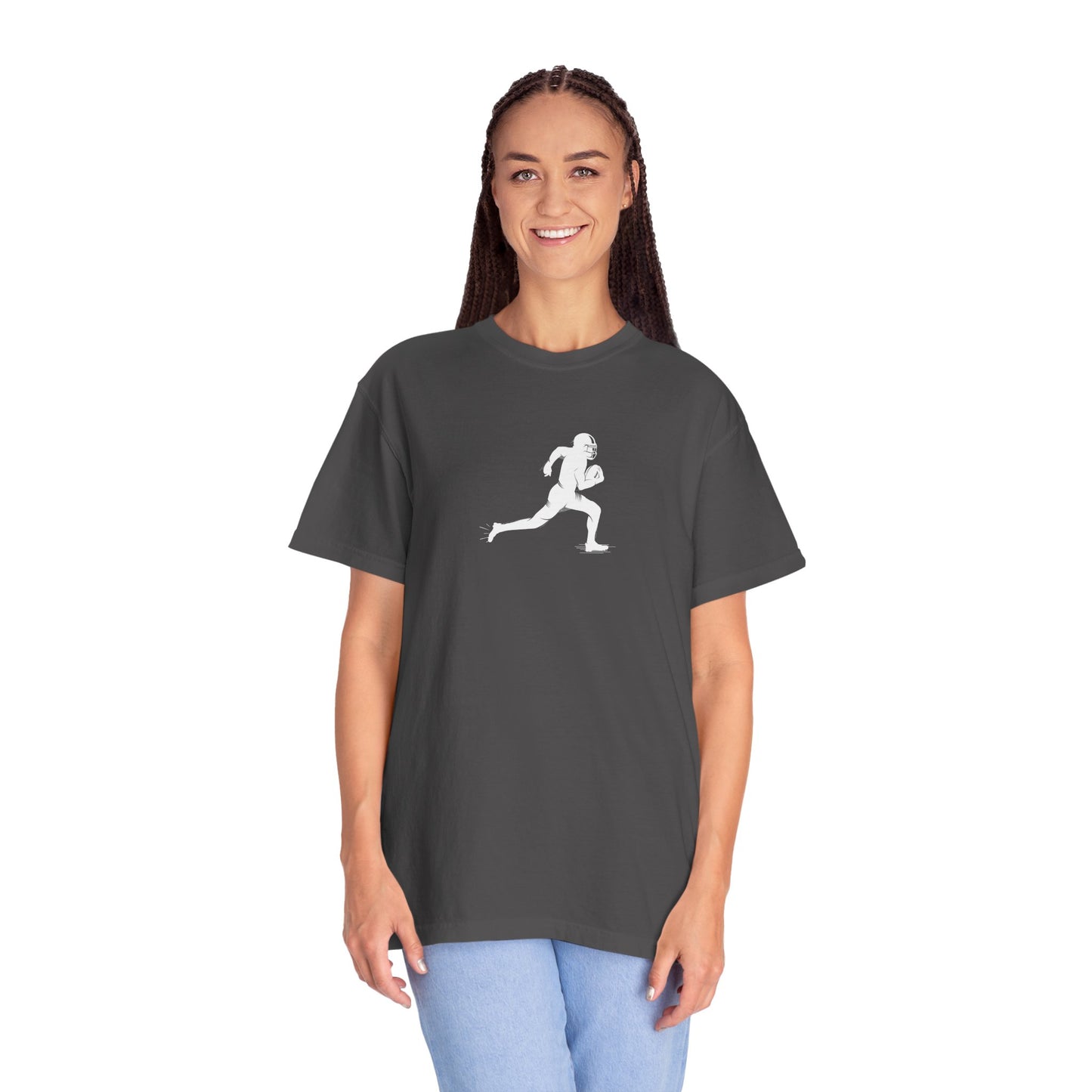 Sporty Unisex Garment-Dyed T-Shirt with Football Player Graphic, Activewear, Casual Wear, Gift for Runners, Fitness Apparel, Everyday Style