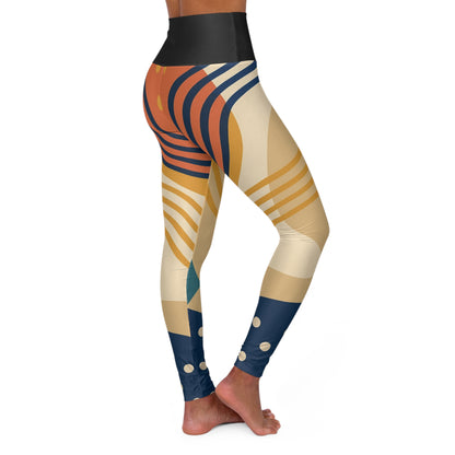 Abstract Retro Sunburst Leggings High Waisted Yoga Leggings | Geometric AOP