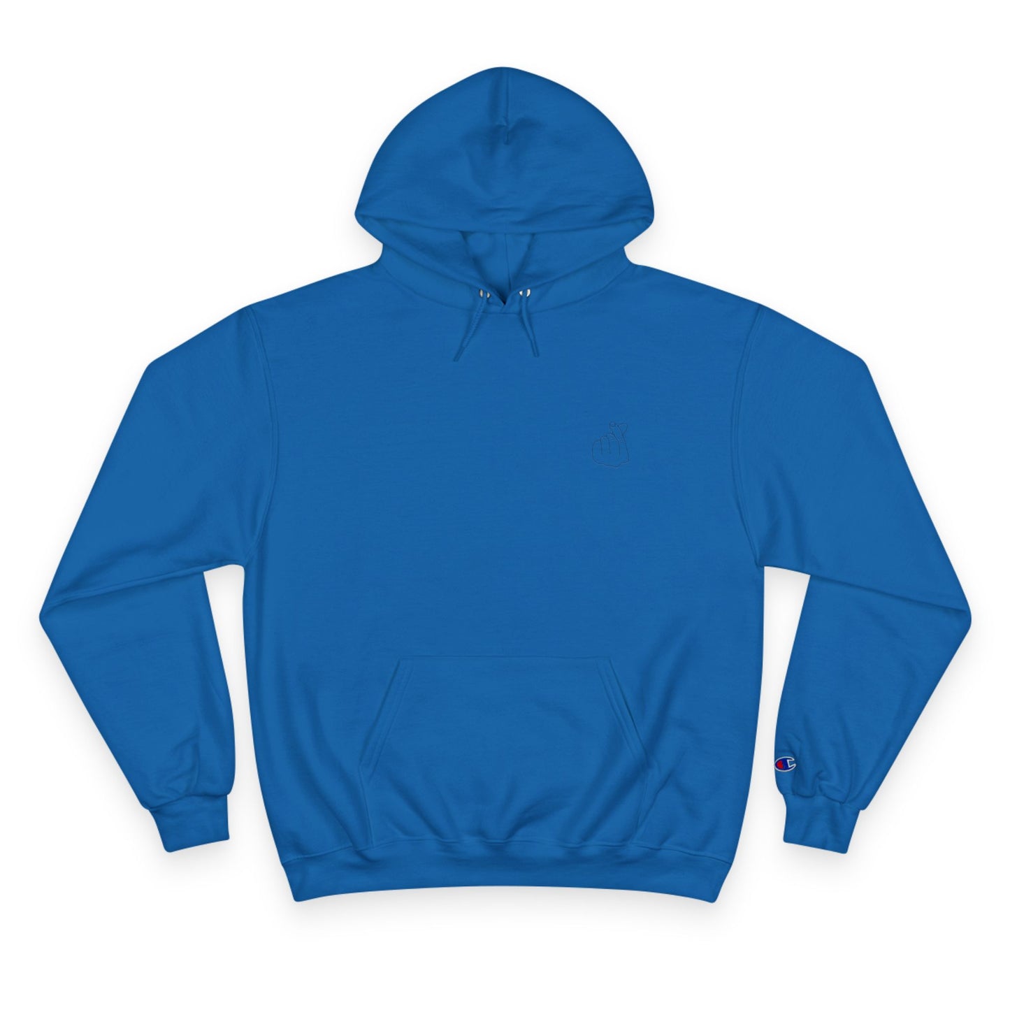 Minimalist Champion Hoodie with Hand Gesture Design