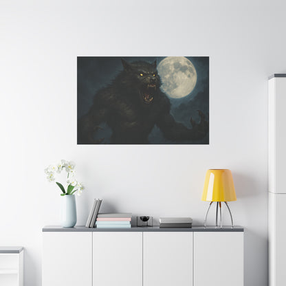 Werewolf Moon matte canvas print featuring a spooky full moon, perfect as eerie wall art for horror or Halloween decor.
