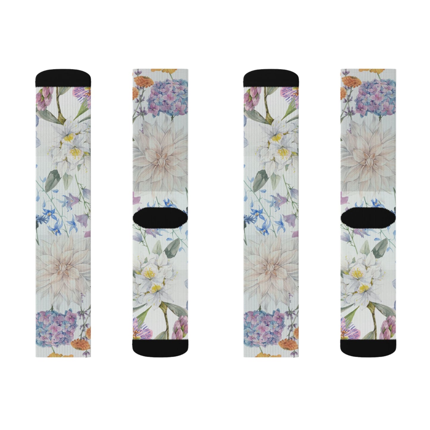 Watercolor Wildflower Socks | Floral Crew Socks, Pastel Garden Print