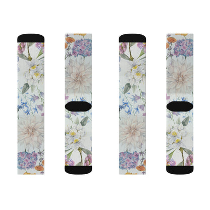 Watercolor Wildflower Socks | Floral Crew Socks, Pastel Garden Print