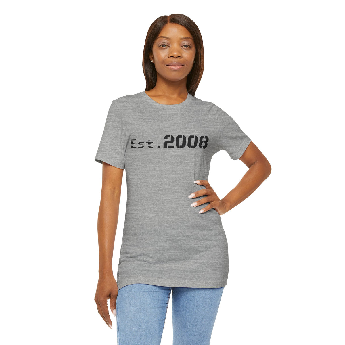 Printify established 2008 graphic T-shirt featuring minimal design with "Est. 2008" text on a casual T-shirt.