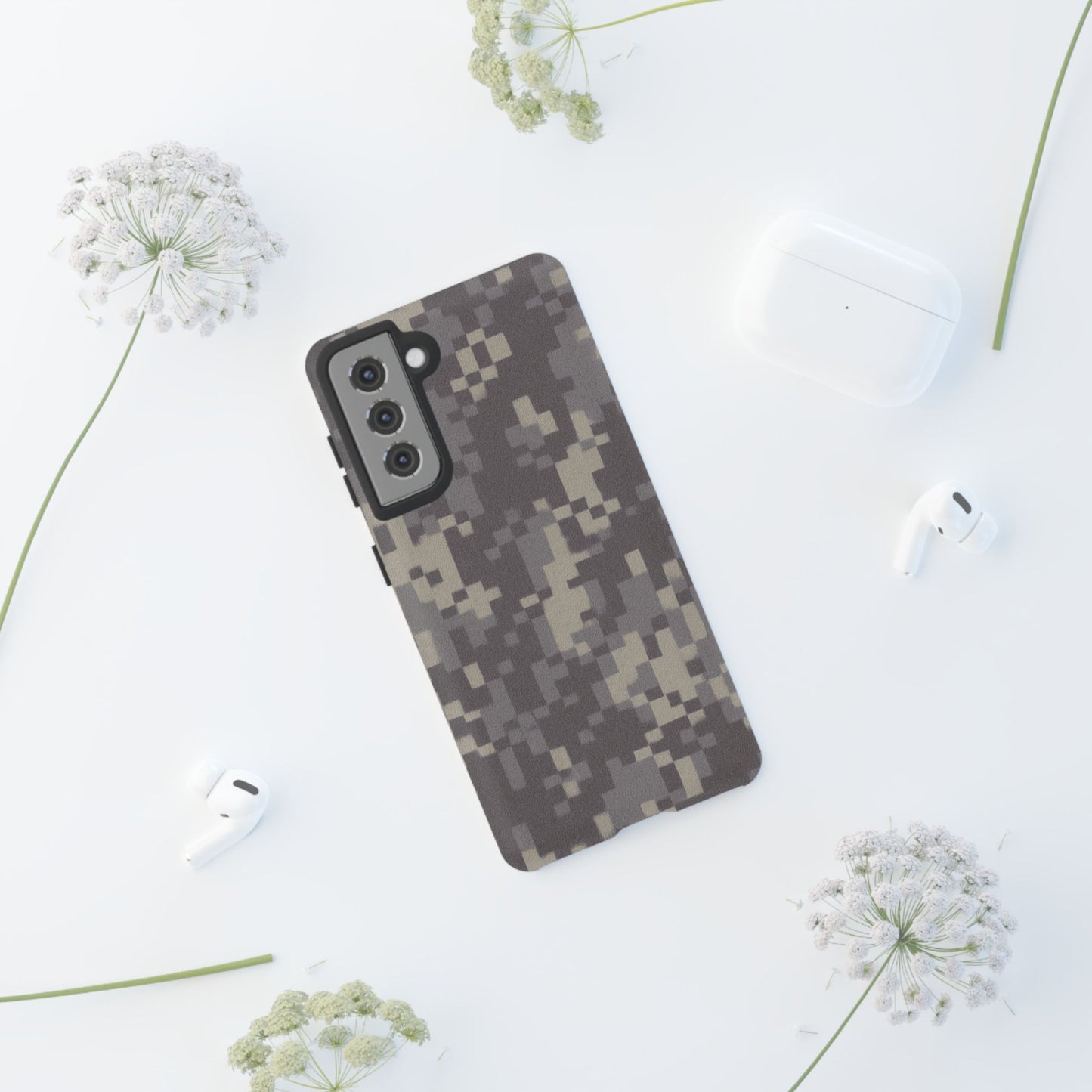 Digital camouflage tough phone case by Printify, rugged protective cover for smartphones with a rugged camo design.